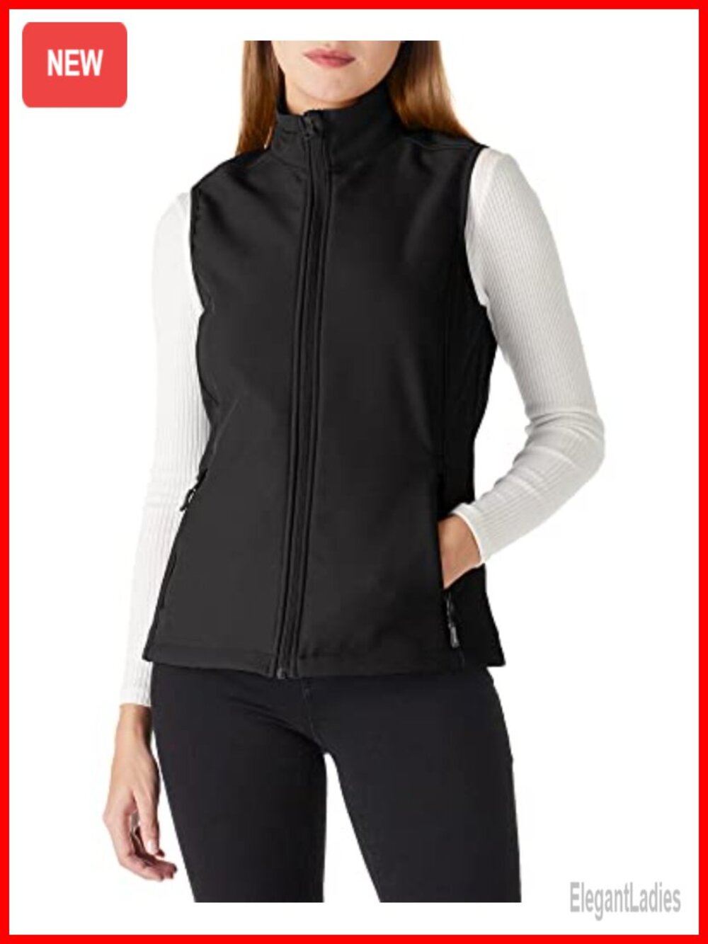 Lightweight Fleece Lined Softshell Vest Zip Up with Pockets